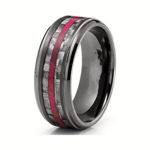 New Men's Black and Red Tungsten Steel Ring